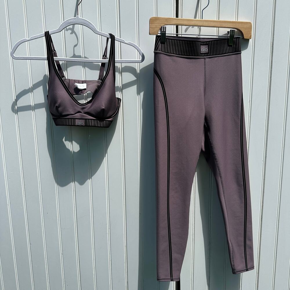 Alo Airlift Line Up Bra Airlift High Waist 7/8 Line Up Leggings XS Raisinette